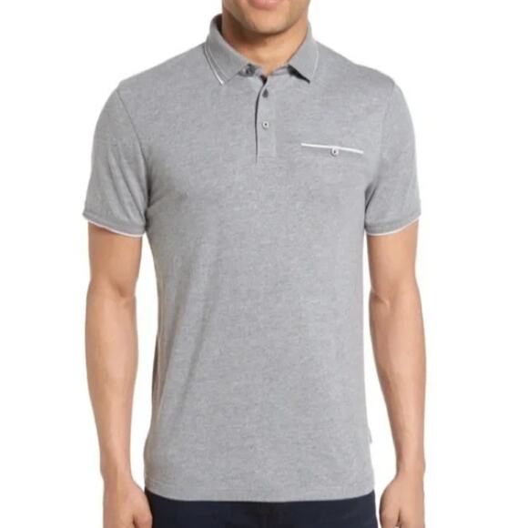 Ted Baker Polo Shirt Mens Large Grey Derry Modal Cotton Short Sleeve Pocket Golf - Picture 1 of 9